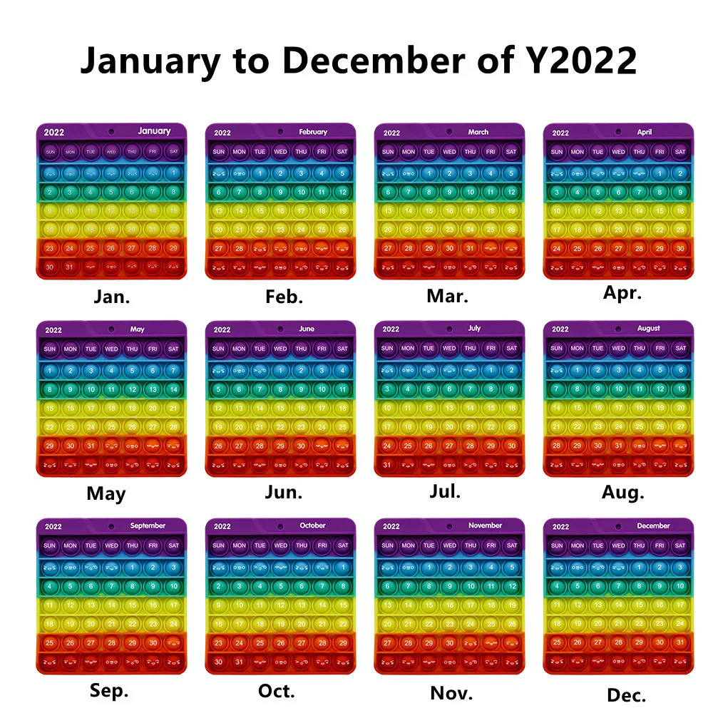 12 Pack 2022 Calendar Shape Pop Fidget Toys  Silicone Popper Sensory Fidgets Poppet Stress Reliever Toys Simple Push Up Bubbles