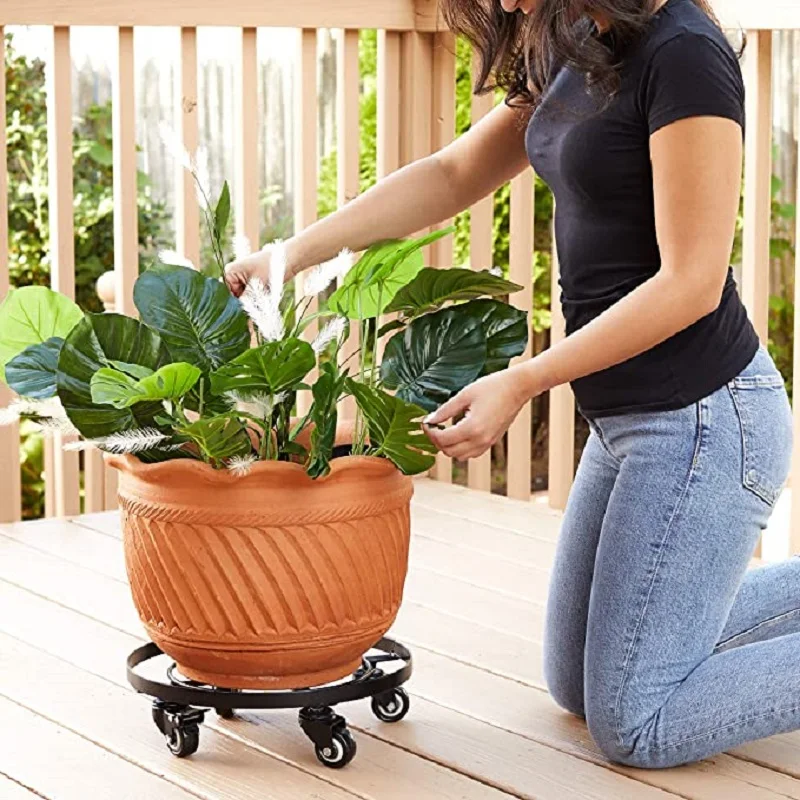 13Inches Black Plant Stand With Wheels Heavy Duty Flower Potted Holder Metal Rolling Indoor Outdoor Garden Container Accessories