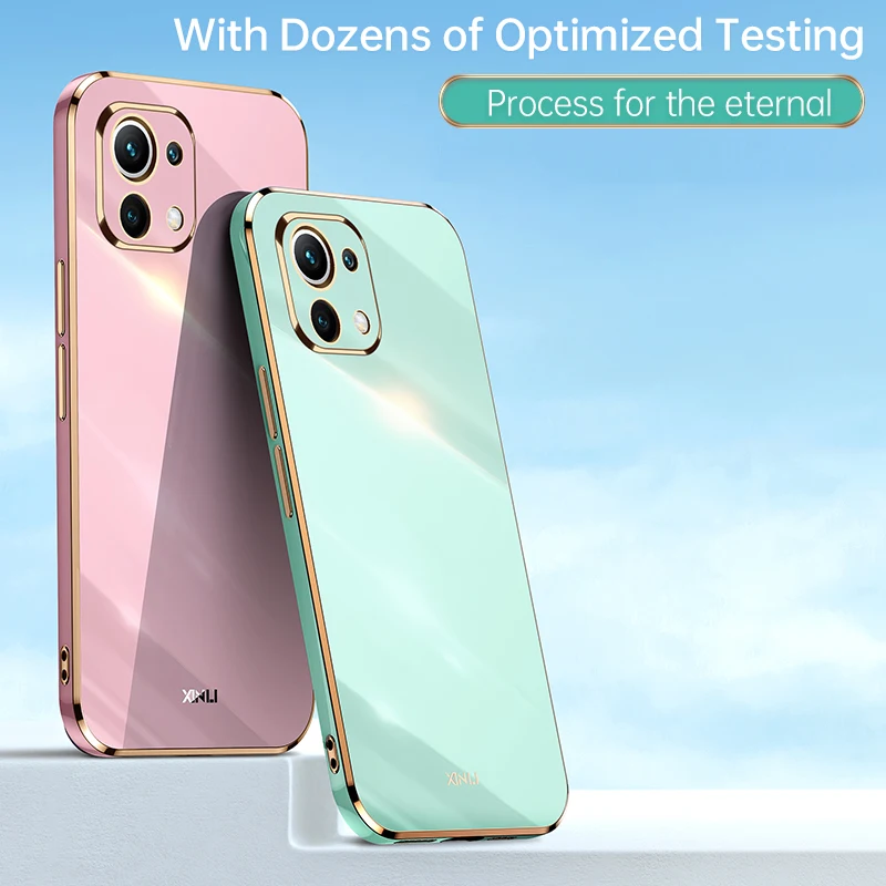Luxury Plating Square Bumper Phone Case For Xiaomi Mi 11 Lite 5g Mi11 i 11i Girl 11lite 4g Soft Silicone Cover On Xiomi Xiaomi11