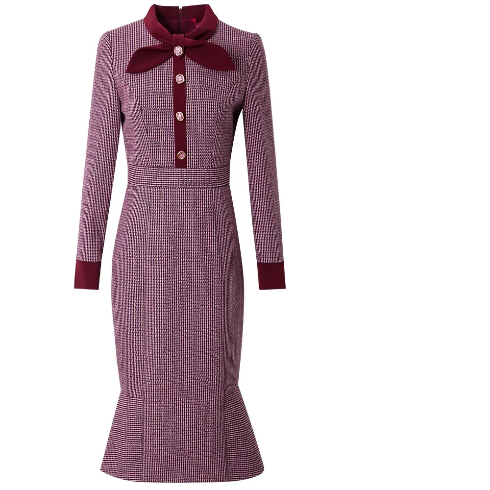 Женское офисное платье с длинным рукавом элегантное винтажное платье-годе