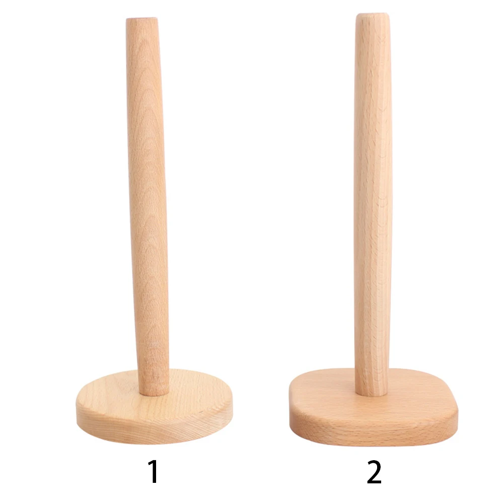 

Kitchen Tools Rack Paper Towel Stand Durable Holder Organizer Round Beech Wooden Storage Roll