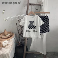 mudkingdom summer t shirts shorts kids sets cute bear letter short sleeve tops print shorts casual sets for boys girls outfits
