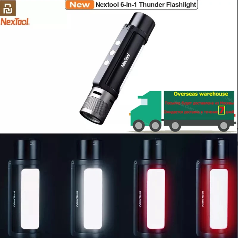 Youpin NEXTOOL 6 в 1 1000 лм двойной свет зуммируемый фонарик с будильником внешний