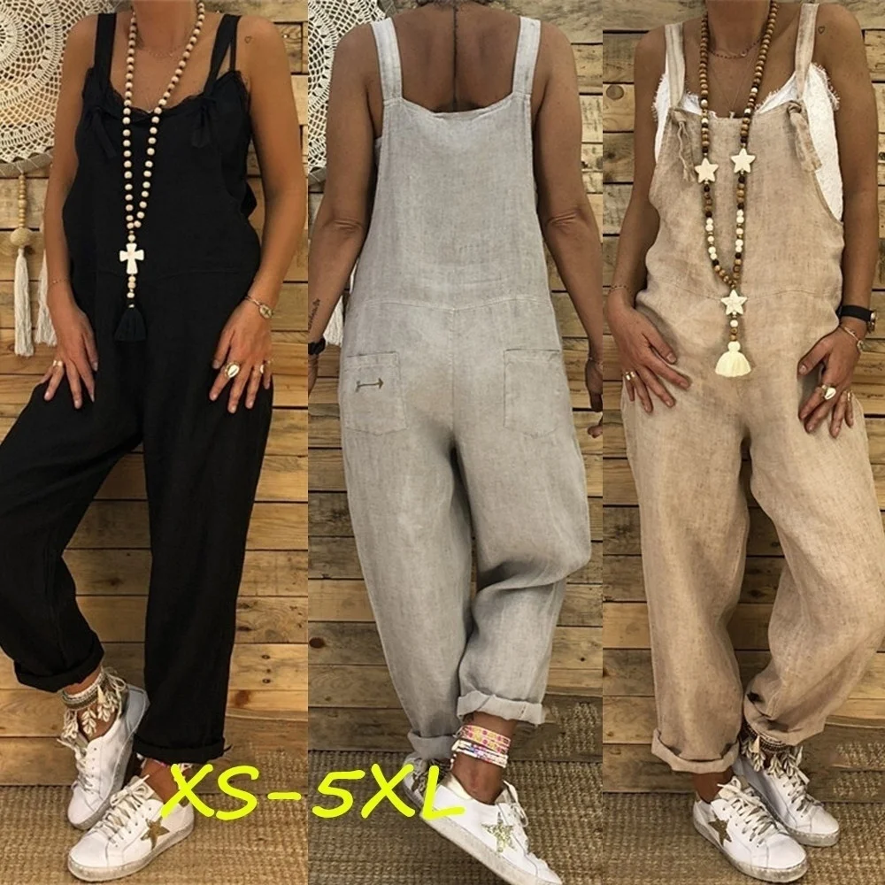 

ZOGAA Women's Jumpsuits Overalls Baggy Bib Pants Plus Size 5XL Wide Leg Rompers Loose Streetwear Women Sleeveless Jumpsuit 2020