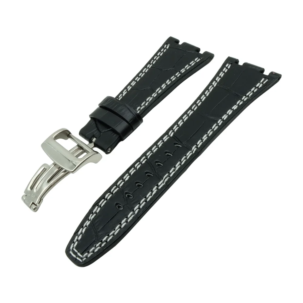 For Audemars 100% New 28 mm Genuine Leather handmade watch band Strap + Silver Clasp For AP + Tools