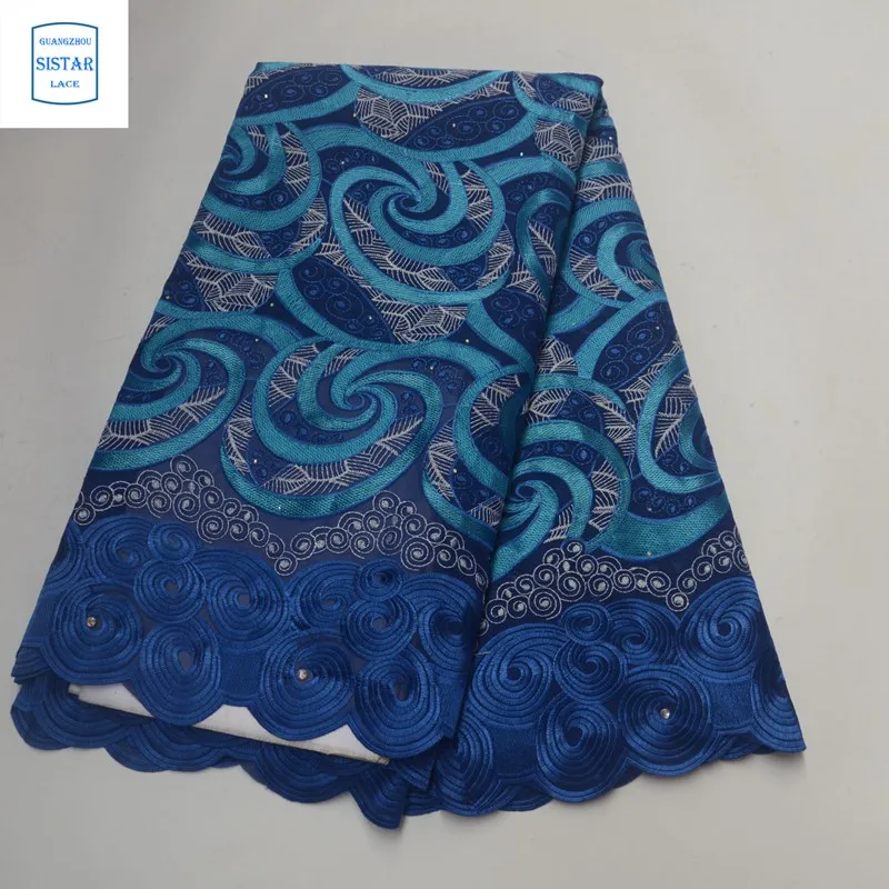 100% хлопок небесно голубой швейцарский вуаль кружево в Швейцарии с камнями