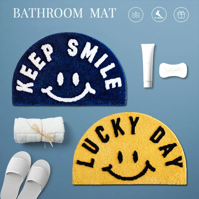 

Smile Face Bathroom Pad Microfiber Bathtub Side Floor Mat Non-Slip Pads Bedside Doormat Anti-slip Mat Custom Water-absorbent Mat