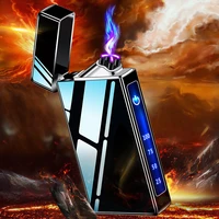 new windproof metal usb lighter torch turbo lighter jet dual led lighter gas chargeable electric butane pipe lighter with box