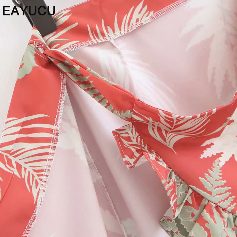 

EAYUCU ruffles chic print high waist skirt women new summer tie up bow female short skirts boho beach holiday faldas mujer EB002