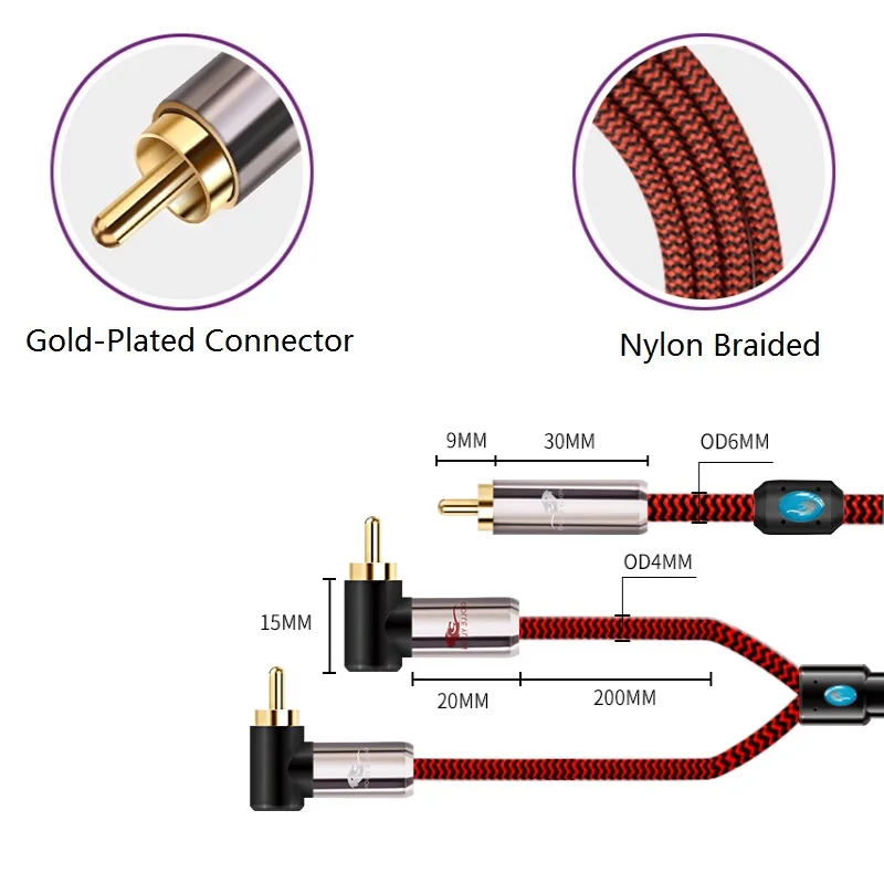 RCA для 2x Мужской стерео аудио Y сплиттер кабель сабвуфера домашний звук системный