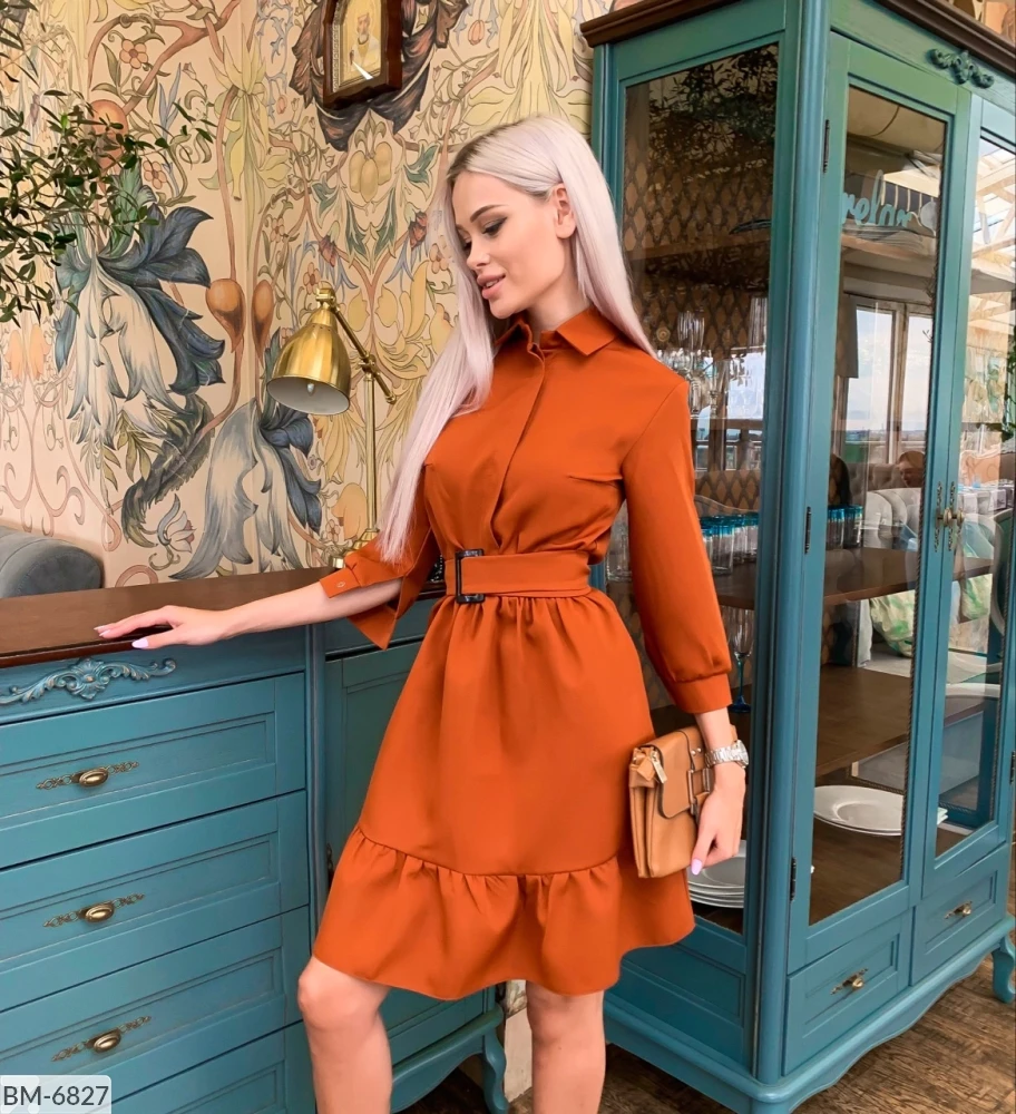 2019 новое осеннее платье для женщин с отложным воротником три четверти рукав