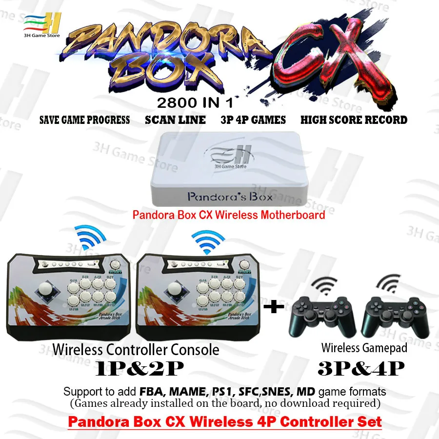 Pandora Box CX 2800 в 1 Набор беспроводных 4 игроков может сохранить игровой беспроводной