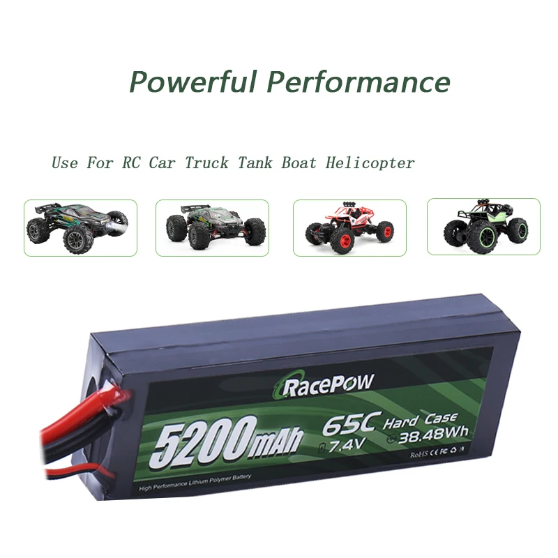 racepow 5200mah 74 v 2s 65c rc жесткий чехол lipo батаре