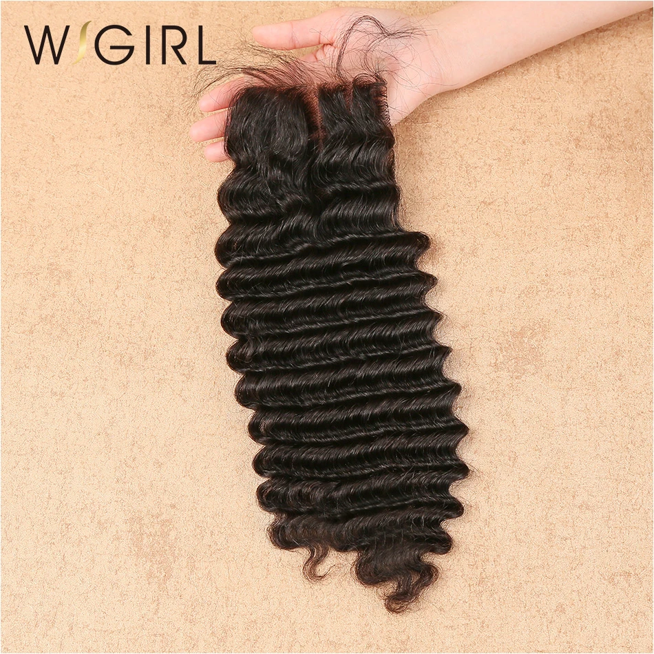 Wigirl волосы бразильские кружева Закрытие 4*4 глубокая волна средняя часть стиль с