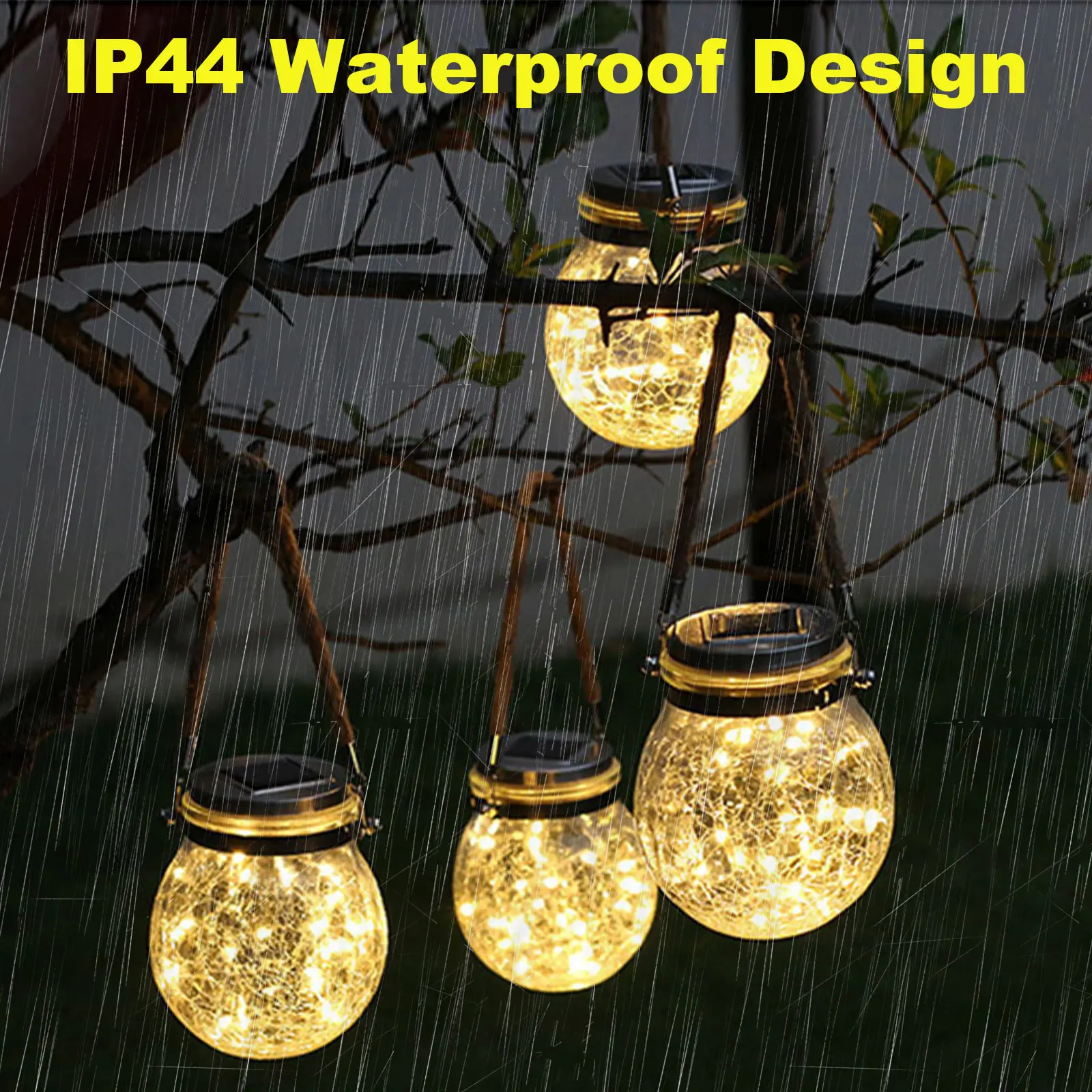 Solar Lantern Outdoor Hanging Light led Mason Jar Waterproof Table Lamp Crack Glass Garden for Patio | Освещение