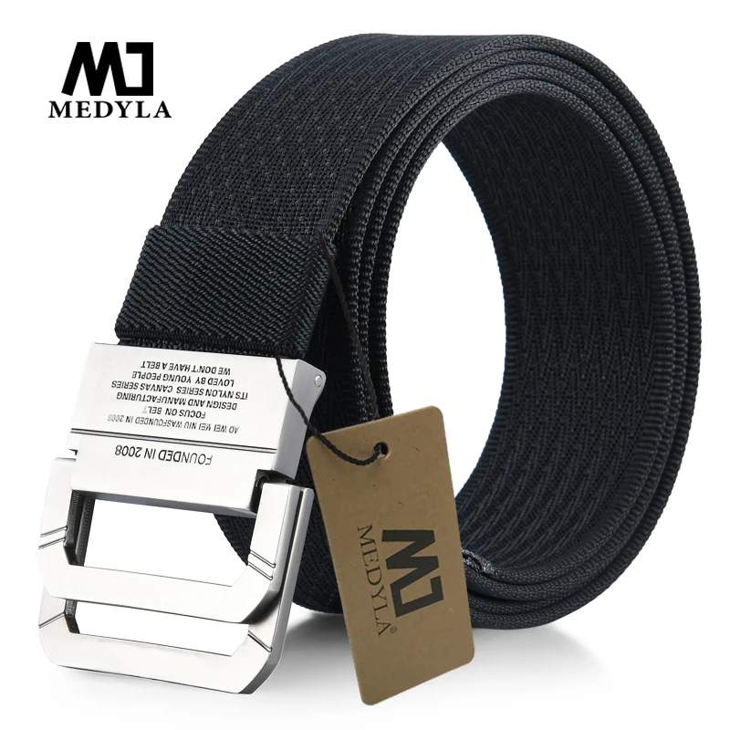 MEDYLA Canvas Belt Men's Belt Alloy Double Buckle High Quality Soft Nylon Belt Ladies Casual Personality Belt SHK10