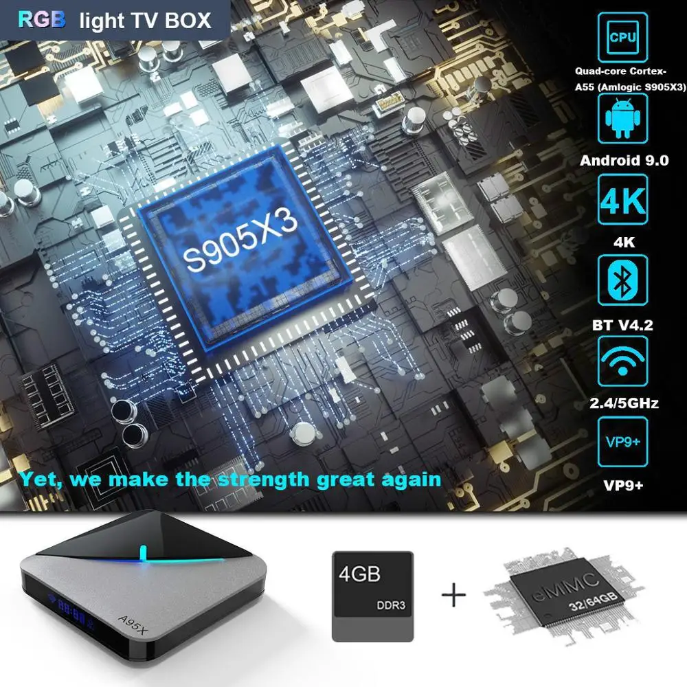 A95X F3 Air 8K RGB светильник ТВ приставка Android 9 0 Amlogic S905X3 4 Гб 64 двойной Wifi 4K 60fps Netflix Youtube