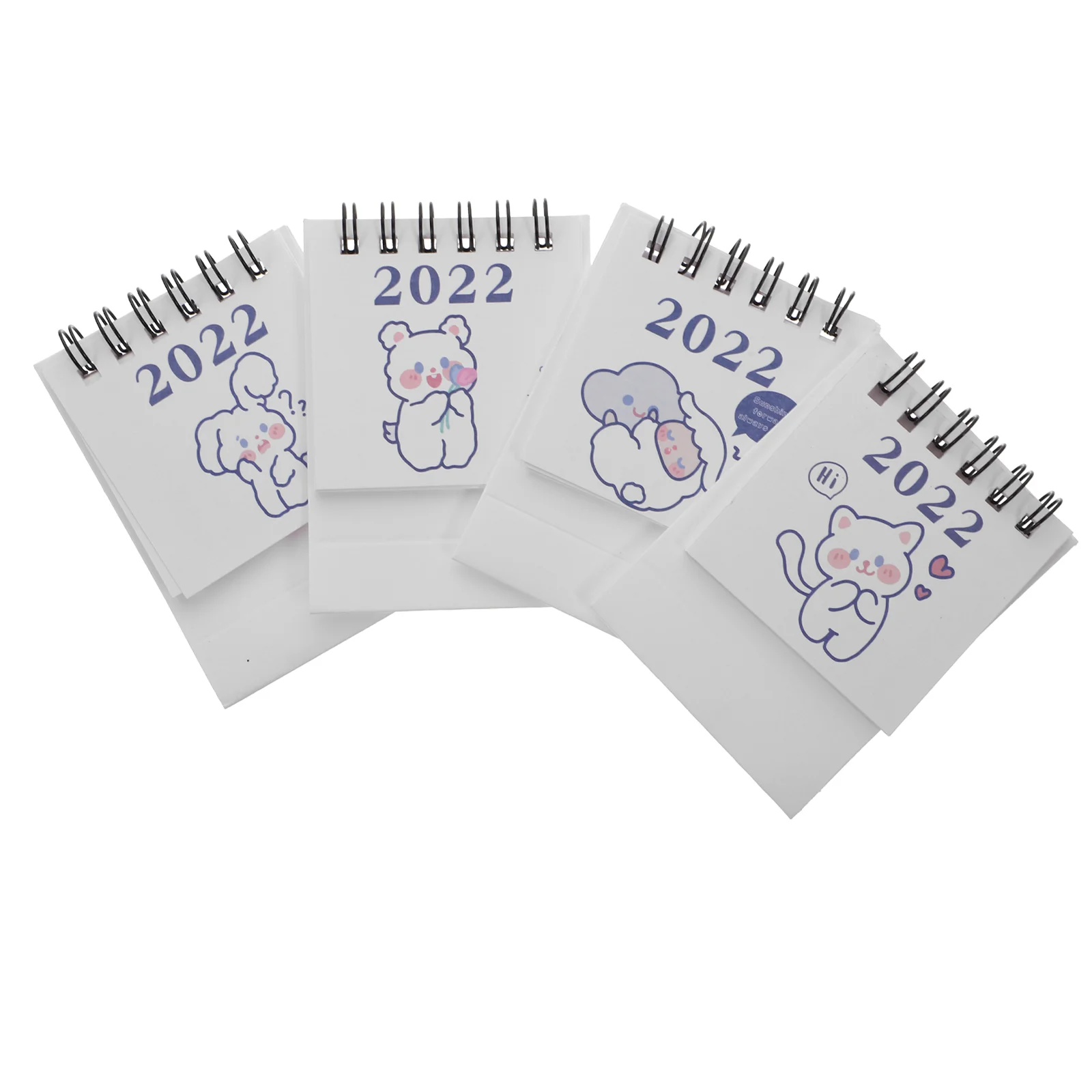 

4 Pcs 2022 Mini Cartoon Small Calendars Portable Calendars For Office (White Blue)