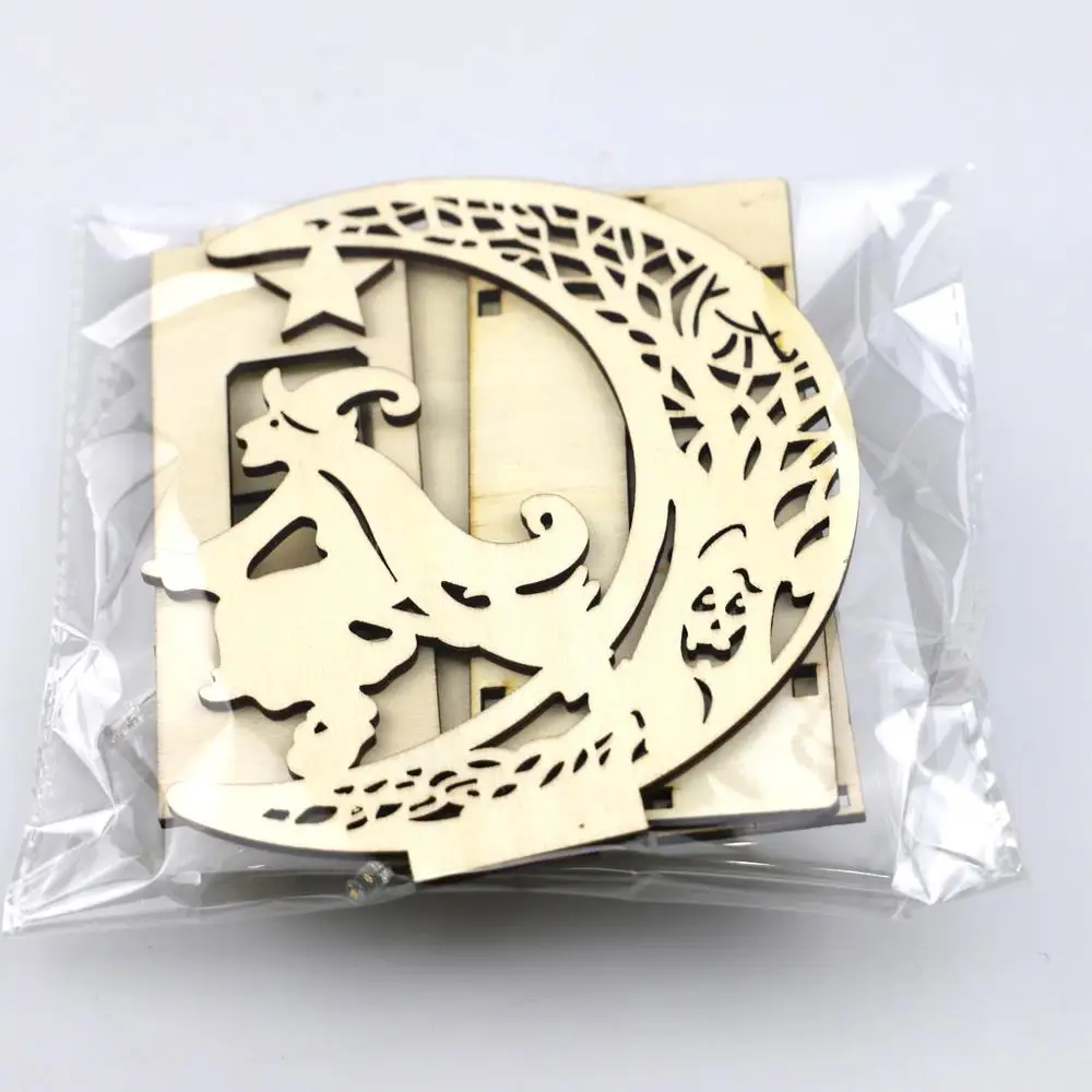 Хэллоуин деревянные украшения Луна ремесло с светодиодный светильник украшение