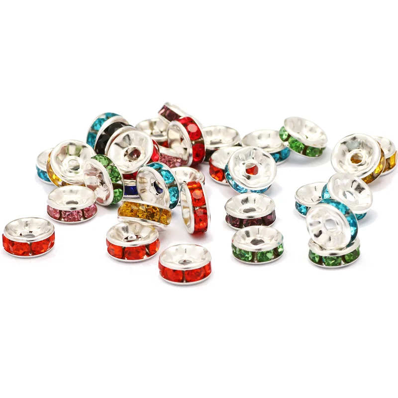 

Круглые разноцветные бусины-разделители с кристаллами, 4/6/8/10 мм, 100 шт.