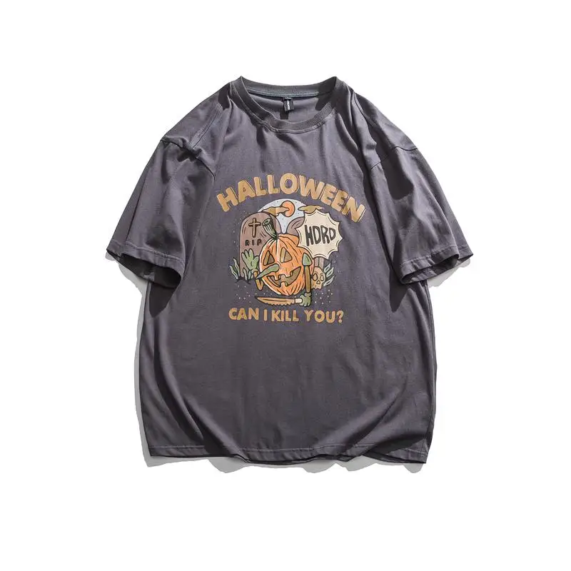 

ZuoLunOuBa Cotton Japanese Fun Print Short Sleeve Men T Shirt Pumpkin Halloween Letter Can I Kill You Tees Summer Tops Male