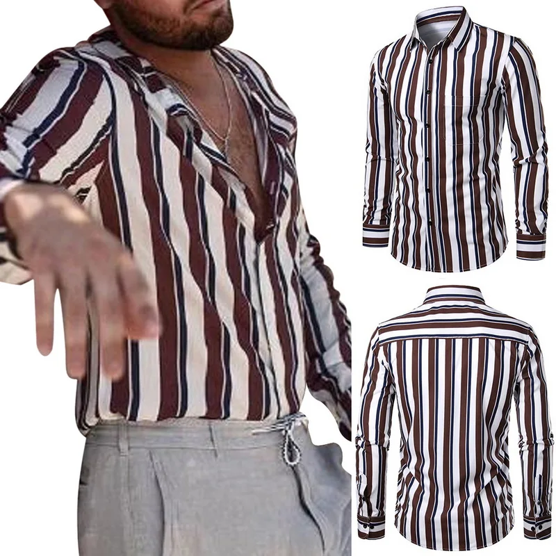 Мужская Повседневная рубашка приталенная на пуговицах с отложным воротником