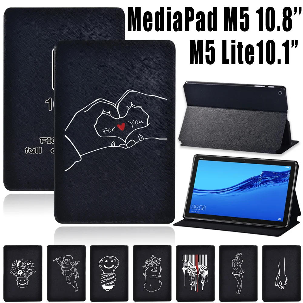 

For Huawei MediaPad M5 Lite 10.1 Inch/MediaPad M5 10.8 Inch Tablet Case Ultra Thin Folio Cover Case + Free Stylus