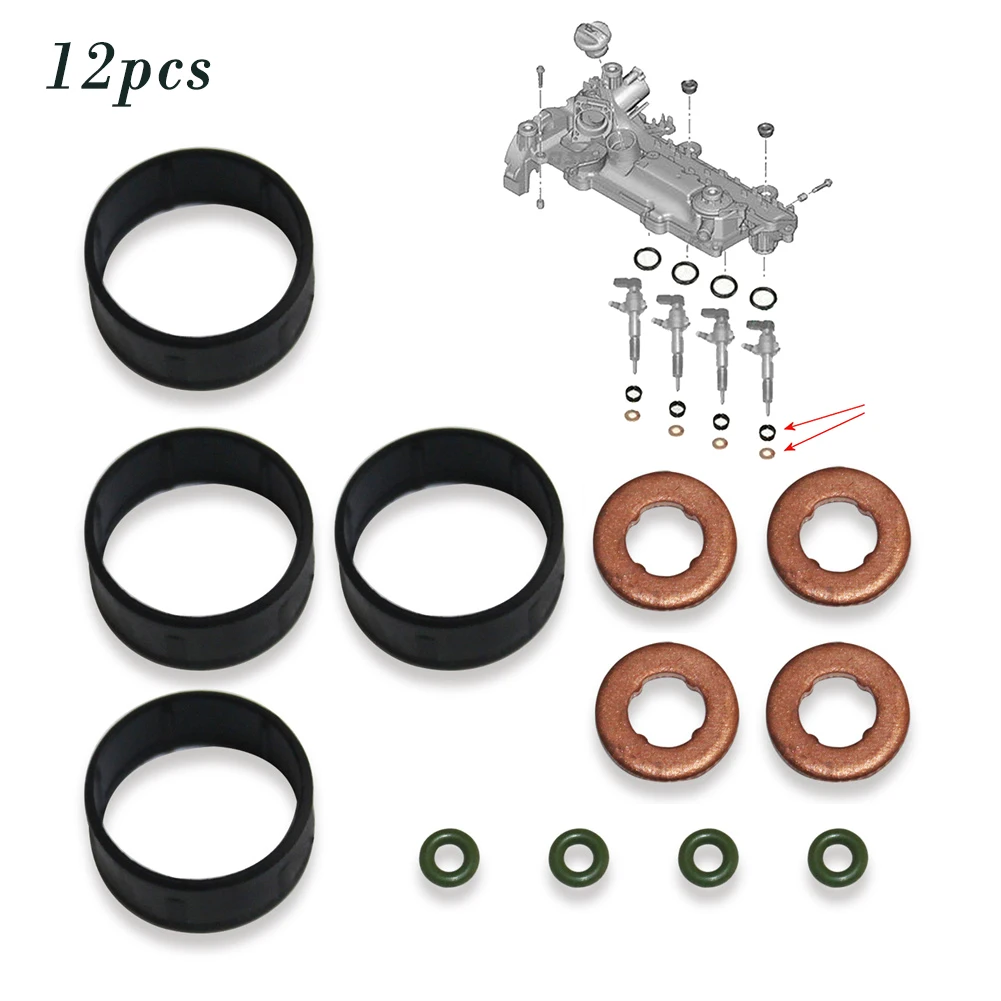 

12pcs Washer For Ford Fiesta Fusion 1.4 Tdci Metal&Rubber 1204698 Car Diesel Injector Seal Washer O-ring Car Accessories