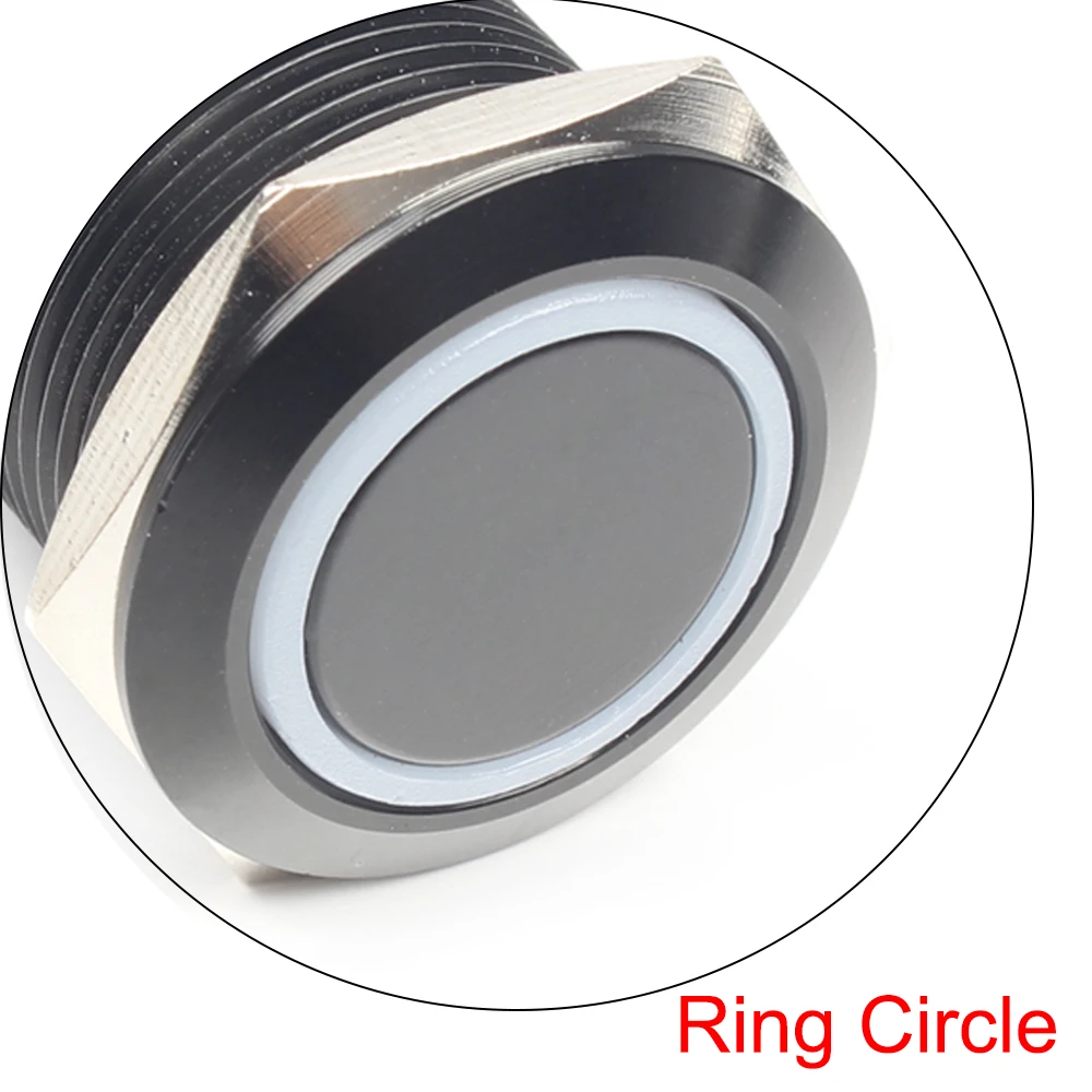 Ring Circle 10x19 мм металлический алюминиевый черный корпус кнопка сброса/блокировки кнопочный переключатель со светодиодным индикатором питания лампа плоская кнопка мгновенный - Цвет: Ring Circle
