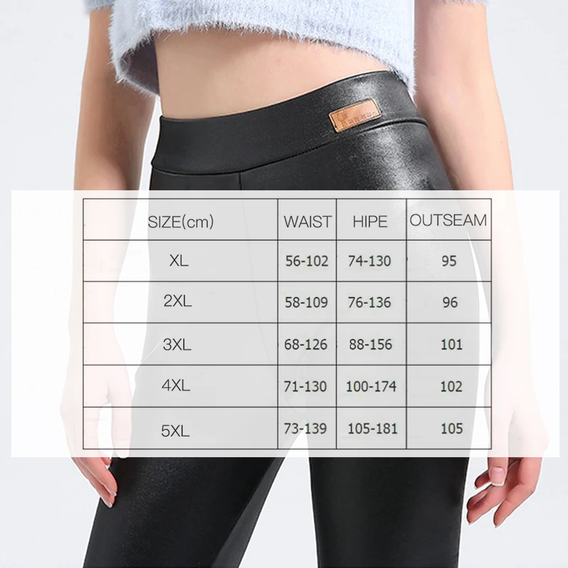 

Women Leggings Black High Waist Faux High Elastic Stretch Material Skinny PU Leather Leggings Slim Fit Plus Size XL-5XL