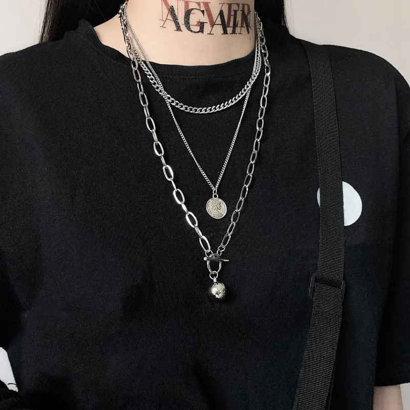 Женское и мужское многослойное ожерелье с металлической цепочкой в стиле хип-хоп