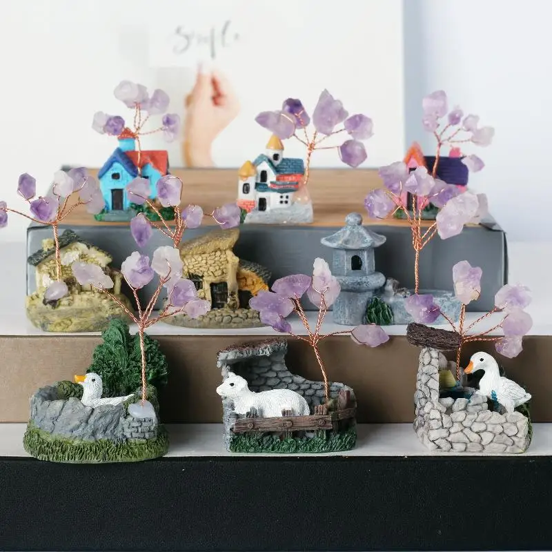 

1PC Natural Amethyst Tree Crystal Quartz Mineral Ornaments Lucky tree Decoration