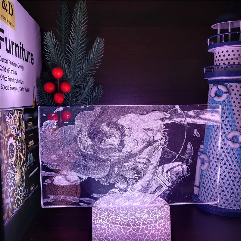 Акриловая 3d лампа Леви Аккермана из атаки на Титанов светодиодный ночсветильник