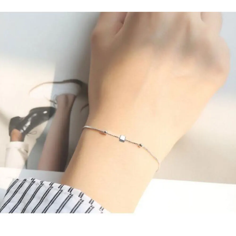 Женский браслет серебряного цвета с квадратными бусинами в форме звезды|Цепочки