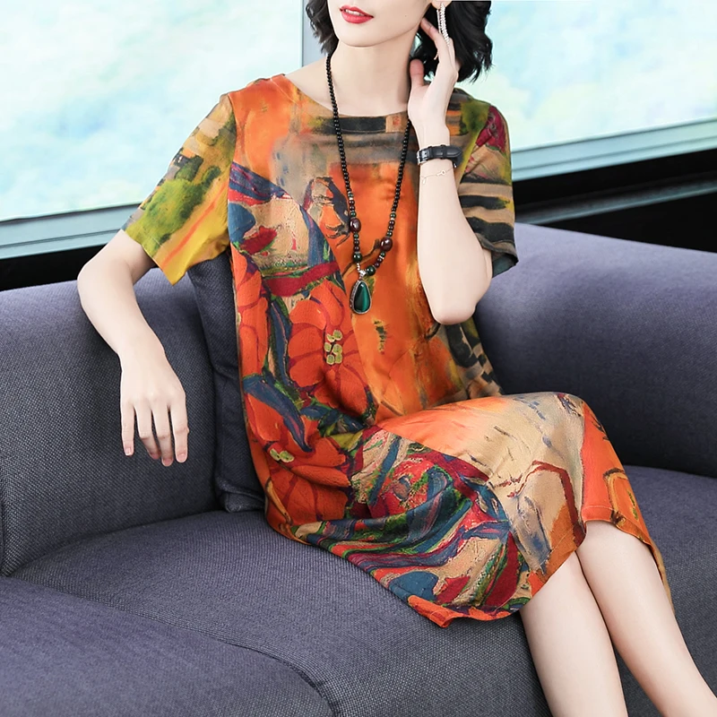 Летнее Новое Женское повседневное шифоновое платье с коротким рукавом и круглым