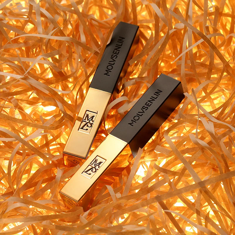 Тонкая трубка Чистая матовая помада маленькая золотая полоса Ретро красный рот