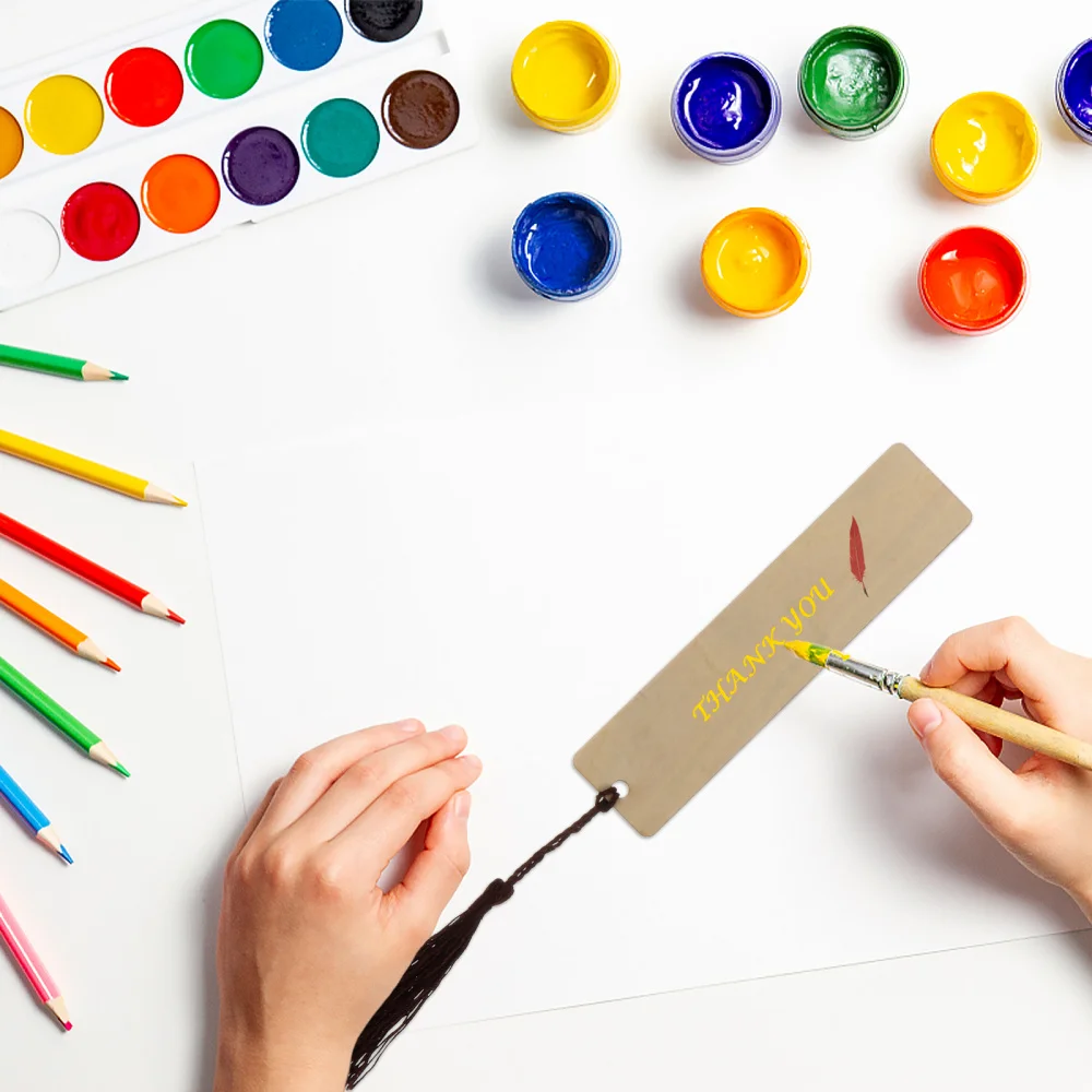 

25pcs Wood Blank Bookmarks with 25 Tassels DIY Wooden Craft Unfinished Bookmarks