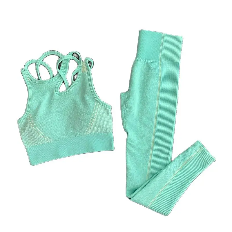 Женский бесшовный комплект для йоги из 2 предметов спортивный бюстгальтер +