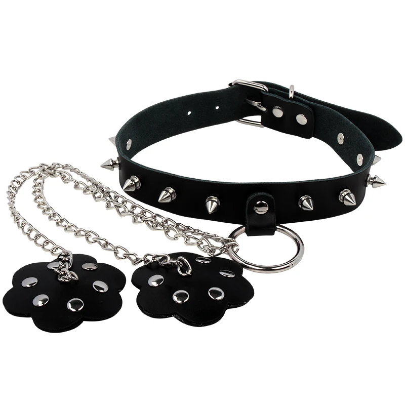 Genuine Leather Nipple Sticker Collar BDSM with Chain Rivet Sex Toys for Women Bondage Set Tools Female Men Erotic Games |