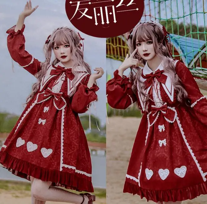 

Gothic vintage lolita dress lace bowknot peter pan collar kawaii dress lantern sleeve victorian dress gothic lolita op loli cos