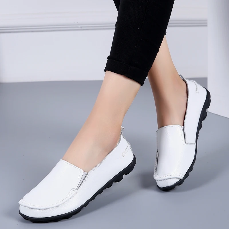 New Woman Flats Casual Shoes Soft Genuine Leather Flats Shoes Slip on Loafers Plus Size Women Non-Slip Shoes HVT998