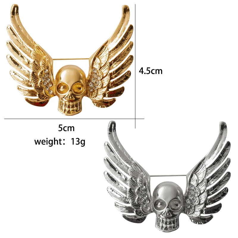 

Punk Style Retro Men's Brooch Demon Wings Skull With Rhinestone Badge Gold Optional Alloy Material Fashion Jewelry Gift 2020