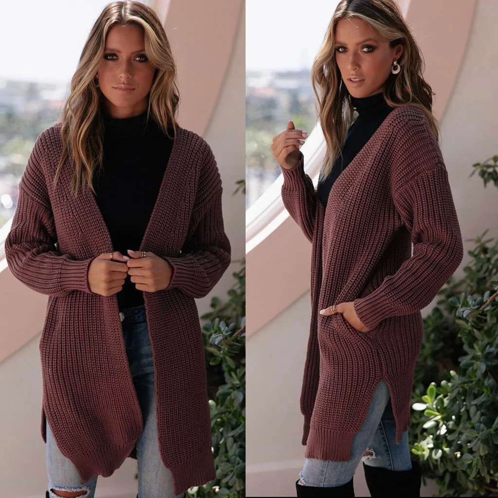 Новое поступление кардиган пальто Модный женский зимний Однотонный свитер с