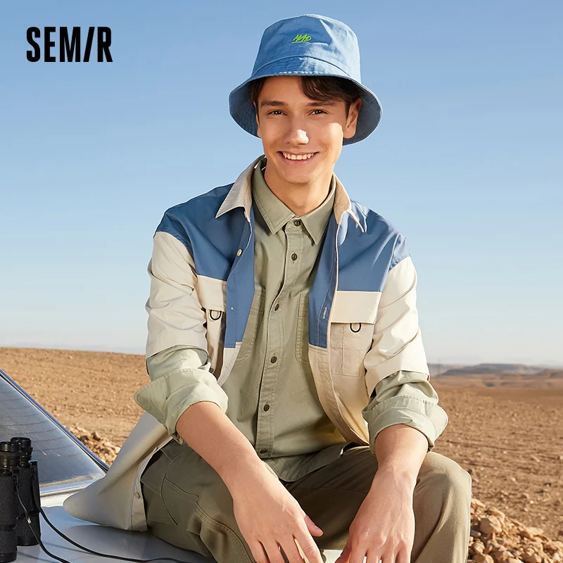 

Рубашка SEMIR мужская с короткими рукавами, свободная контрастная Модная Повседневная рубашка с большими карманами, лето 2021
