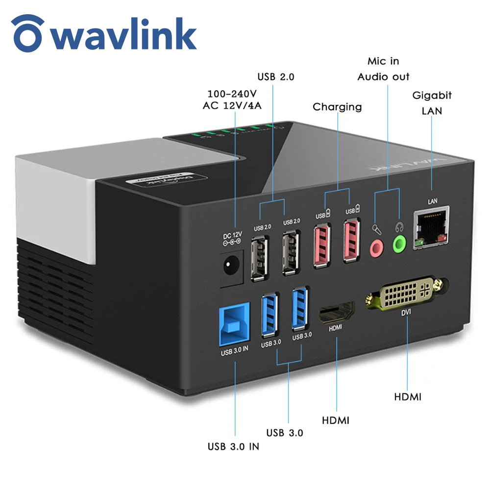 Wavlink Универсальная док станция USB C 4K двойной дисплей с 4xUSB 3 0 65 Вт PD зарядная