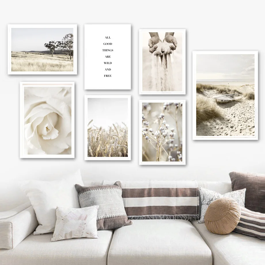 

Beige Rose Grass Lion Leopard Sandy Beach Wall Art Canvas Painting Nordic Posters And Prints Wall Pictures For Living Room Decor