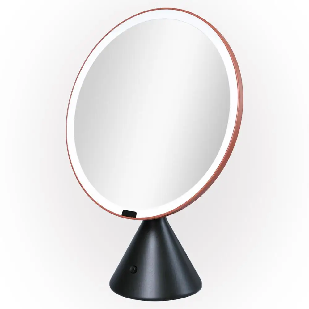 Lighted Makeup Mirror with Lights Wireless Beauty Round Mirrors Battery Operated Large Tabletop Bathroom Vanity Make up Mirror - Color: Black Orange
