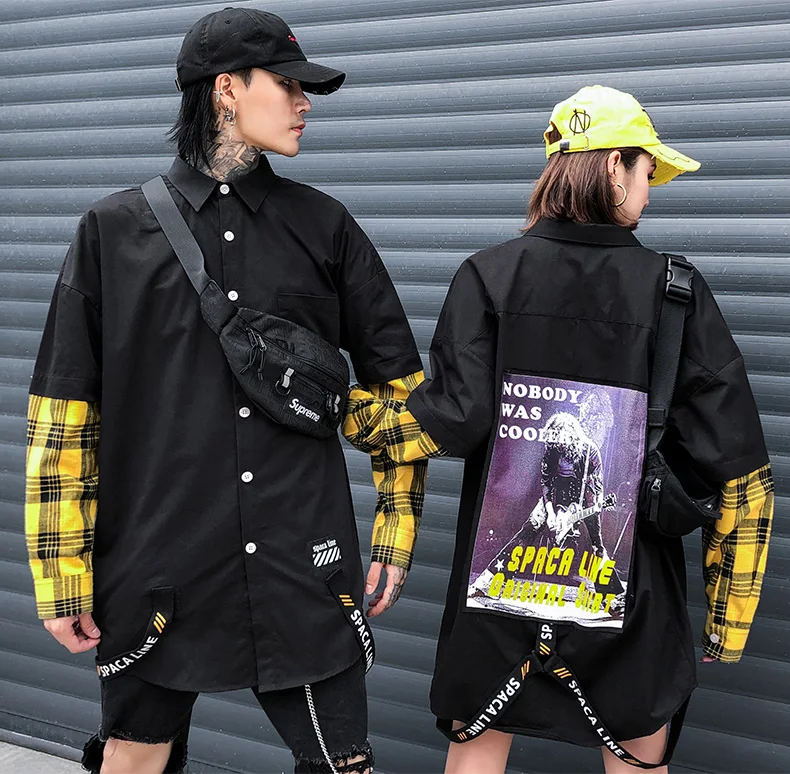 Инс поддельные из двух частей сетки оснастки рубашки женщин хип-хоп средней