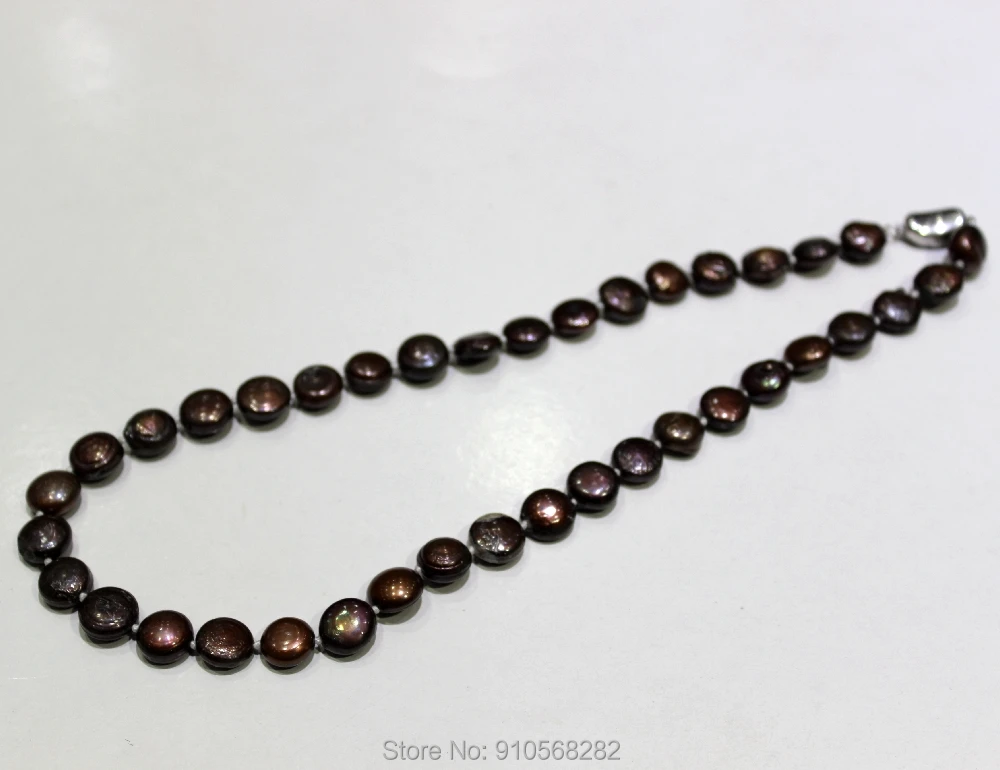 

YINANYIMEI Brown freshwater pearl necklace button shaped 10-10.5mm 18Inch