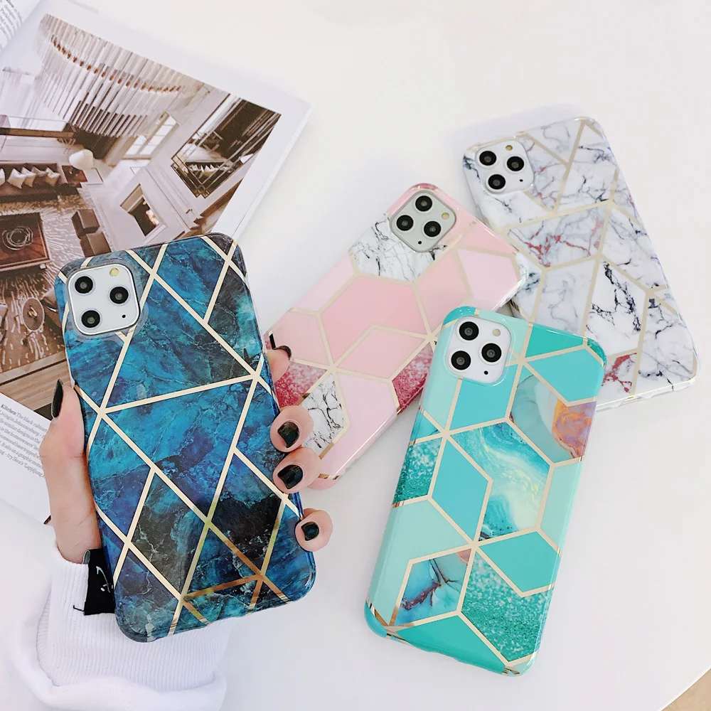 Luxury Marble Phone Case for iPhone 7 Plus 8 6 6S 11 Pro X Xr Xs Max Plating Funda For SE 2 2020 SE2 Back Cover |